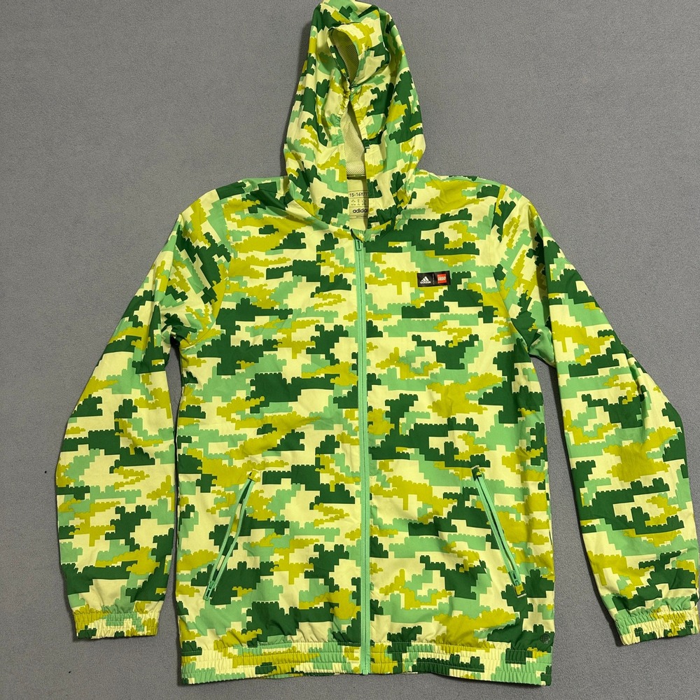Adidas Lego Play Windbreaker Jacket Full Zip Long Sleeve Green Youth Size XL